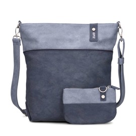 Zwei Jana J12 Women's Crossbody Bag 9 L Handbag Bi-Colour Canvas Style Matching Cosmetic Bag Extra Shoulder Strap & Lanyard, Shoulder Bag DIN A4 Suitable, Nubuck blue