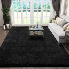 Ophanie Black Rugs for Living Room, Fluffy Furry Shaggy Fuzzy Area Rug, 5x8 Carpets for Bedroom Shag Plush Soft Large, Kids Home Decor Aesthetic