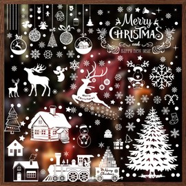 Christmas Window Stickers, 236 PCS Christmas Stickers, Reusable Christmas Window Decorations, White Window Stickers Christmas Decorations