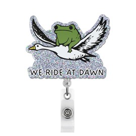 Funny Frog Goose Badge Reel, We Ride at Dawn Novelty Retractable Badge Holder Name Tag ID Card Clip for Nurse Doctor Teacher Medical Worker