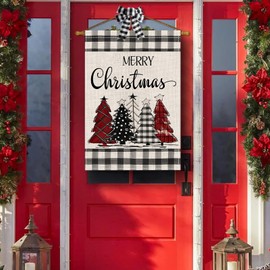 Merry Christmas Garden Flag 12x18 Inch Christmas Tree Double Sided Outside Winter Festive Holiday Yard Outdoor Decorative Christmas Flag