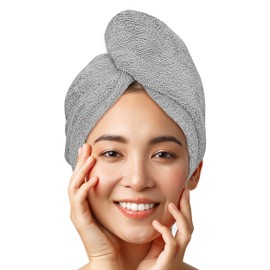LUXTOGO Hair Turban - 100% Cotton - Premium Quality Hair Towel with Button and Elastic - Quick-Drying Head Towel Turban - Super Absorbent Hair Towel Turban without Microfibre (Grey, Pack of 1)