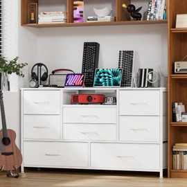 Furnulem White Dresser for Bedroom, Wide Chest of Drawers with Power Outlet for 55" TV Stand Entertainment Center, Deep 8 Drawers for Storage in Living Room,Entryway,Hallway,Closet(White)