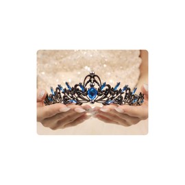 Rannyrena Silver Crystal Tiaras and Crowns for Women Sparkling Rhinestone Queen Crowns Princess Birthday Wedding Bridal Hair Accessories (Dark gold-light blue, Standard)