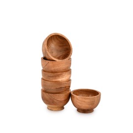 Mahasu Bowl Set Acacia Wood Set of 6 Hand Carved Wooden Kitchen Mini Cups for Dipping Sauce, Salsa, Prep, Salt & Condiments (3" X 3" X 2")