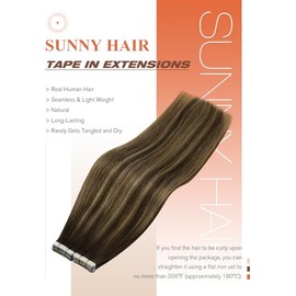 Sunny Hair Tape in Hair Extensions Real Human Hair Invisible Remy Hair Extensions Tape ins for Women Dark Brown Root to Caramel Blonde Balayage 24 inch 20Pcs 50G