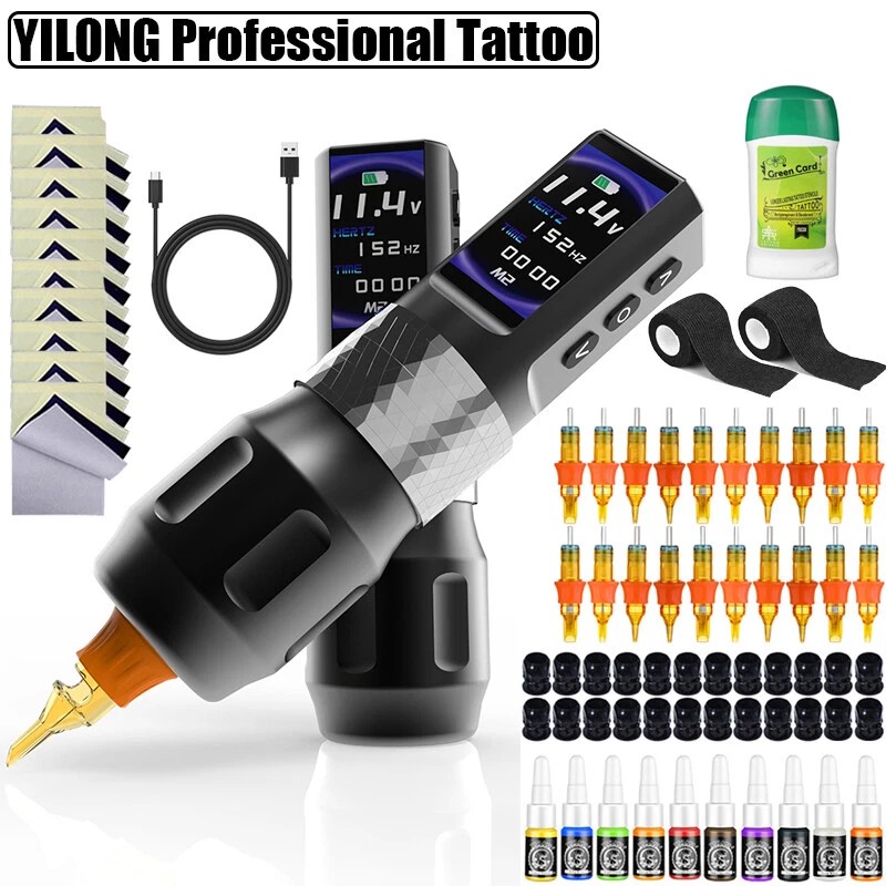 YILONG WirelessTattoo Gun Makeup Pen Machine Complete Kit Power 2000mAh