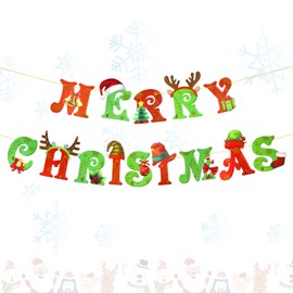 CHEERYMAGIC Merry Christmas Bunting Banner, Christmas Letter Garland Banner Xmas Signs Hanging Banner Decoration for Xmas Party Decoration Home Indoor Wall Fireplace Outdoor Party Supplies A9TJSDZMLQ