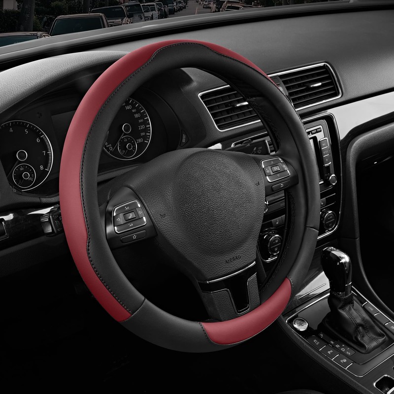 Road Comforts Steering Wheel Cover, Breathable Anti-Slip Leather Steering Wheel