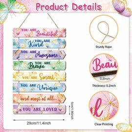 ANHUIB Butterfly Hanging Wall Plaque Inspirational Wall Art for Kids Watercolor Inspirational Positive Quotes You are Kind Baby Princess Nursery Room Wood Signs Motivational Decor