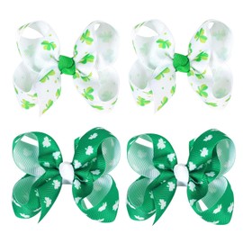 St. Patrick's Day Hair Clip for Baby Toddlers Hair Bow Hair Accessories 4 Pack Green Clover Hair Pin Barrette for Women Kids Girl Bownot Hair Clip Mini Har Bow ZFJ15 (Set 6)