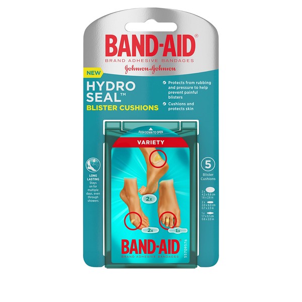 Band-Aid Brand Hydro Seal Bandages Blister Cushion, Variety Pack of Waterproof Blister Pad, 5 Count