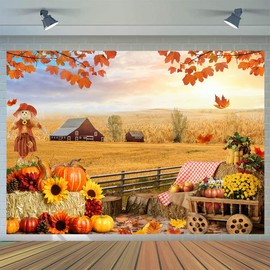 CYLYH 8X6FT Fall Backdrop Autumn Harvest Backdrop Thanksgiving Hay Maple Leaves Background Baby Shower Birthday Party Decor Thanksgiving Party Backdrop Banner CY578