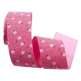 CABODYALS 9.14M 1 Inch Flower Print Ribbon Floral Grosgrain Ribbon Tape Rose Red Single Face Cute Theme Printed Fabric Ribbons Trim for Wrapping Gift Making Diy Crafts Christmas Embellishment Decor