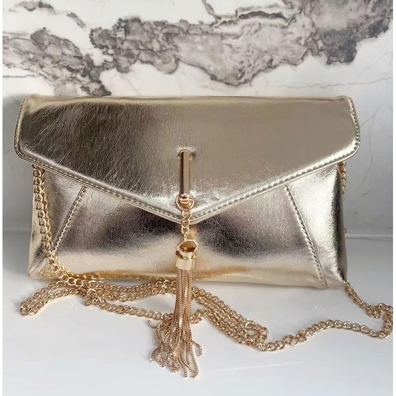 LeahWard Evening Clutch Purse, Chain Strap, Tassel Detail, Envelope Design