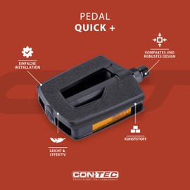 CONTEC City/Touring Pedal Quick and Pre-Packed 9/16 Ball Bearings, Grip Tape Lightweight Non-Slip All-in-One Nylon Body: Anti-Slip Tread with Sandpaper, Boron Steel Axle with 353g Reflector – Black