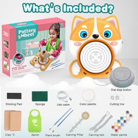 Fedonak Kids Pottery Wheel Kit - Mini Pottery DIY Kit & Tools for Beginners with Clay and Sculpting Tools, Complete Painting Kit Supplies Arts and Crafts Toys Gifts for Kids 4-6 6-8 8-12 Year Old Boys Girls