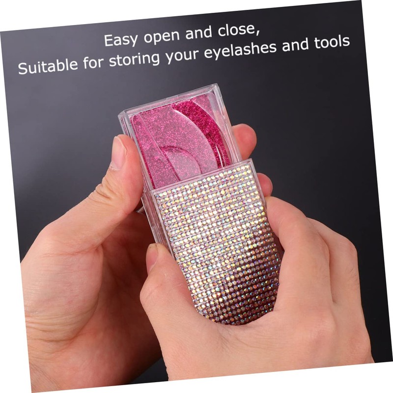 Ipetboom 2pcs Shiny Rhinestone False Eyelash Storage Case Convenient Eyelash
