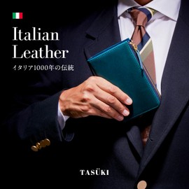 [TASUKI] Italian Leather Genuine Leather Wallet, Long Wallet, L-Shaped Zipper, Bifold Wallet, First-class Wallet, Made by Craftsmen, BLUE