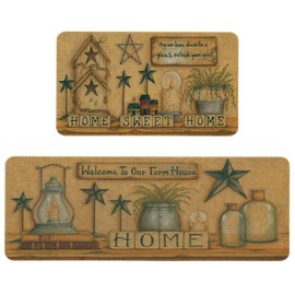 Roszwtit Farmhouse Kitchen Rugs and Mats Set of 2, Welcome to Our Farmhouse Kitchen Mat, Seasonal Holiday Cooking Sets Washable Non-Slip Floor Mats for Home Kitchen Decor - 17x29 and 17x47 Inch