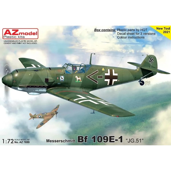 AZ Model AZM7699 1/72 German Air Force Messerschmitt Bf109E-1 JG.51 Plastic Model Molded Color