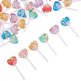 LiQunSweet 30Pcs 6 Colors Transparent Resin Glittery Heart Lollypop Charms Lollipop Pendants for Phone Straps Key Bag Decor DIY Jewelry Making