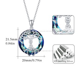 Tree of Life Necklace Women's Sterling Silver 925 Tree of Life Necklace Round Crystal Pendant Necklace Tree of Life Women Jewellery for Her Mum Girlfriend Girl Wife Mother's Day Gift Valentines