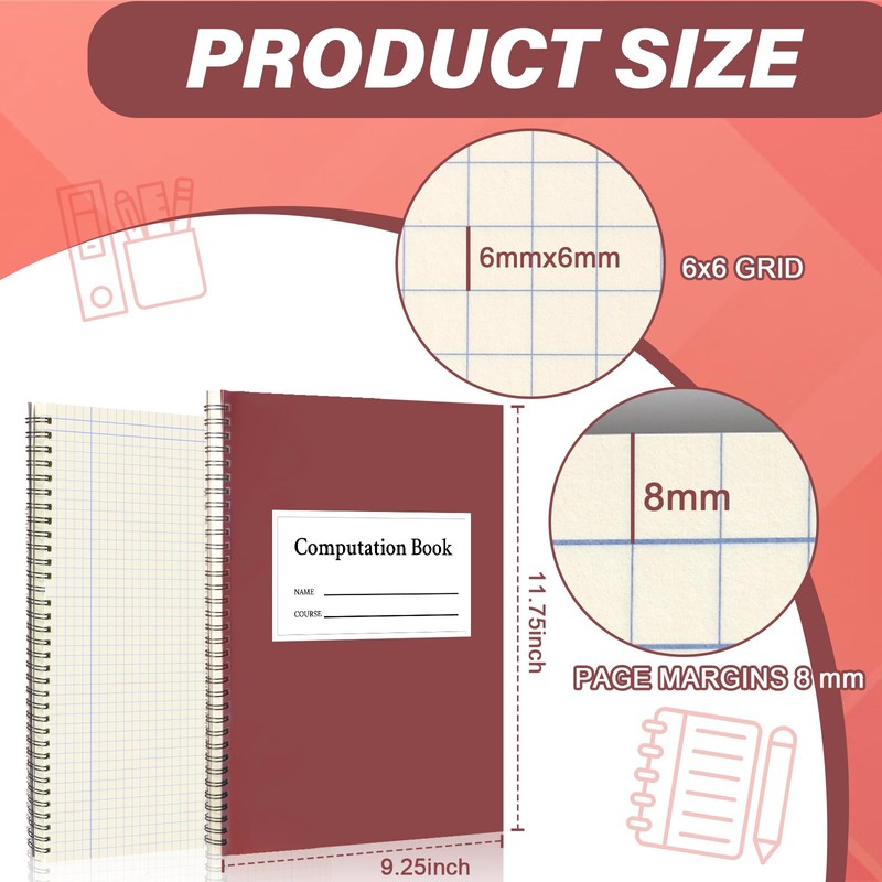 SMAODSGN 2 Pack Computation Notebook Spiral 9 1/4" x 11