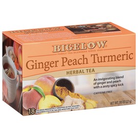 Bigelow Tea Ginger Peach Turmeric Herbal Tea, Caffeine Free Tea with Ginger and Peach, 18 Count Box (Pack of 6), 108 Total Tea Bags