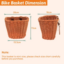 Twilight Garage Wicker Bicycle Basket for Kids Bikes, Tricycle, Scooters, Front Handlebar Storage Basket with Adjustable Leather Straps, Bike Basket for Girls Boys, Kids Bike Accessories