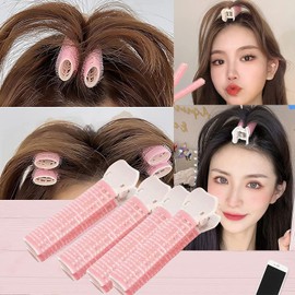 4 Pcs Pink Hair Rollers with Clip,Portable Hair Volume Clip,Volumizing Hair Root Clips,Bangs Curler DIY Hair,Self Grip Volume Hair Root,Hair Rollers,Styling Tools Accessories