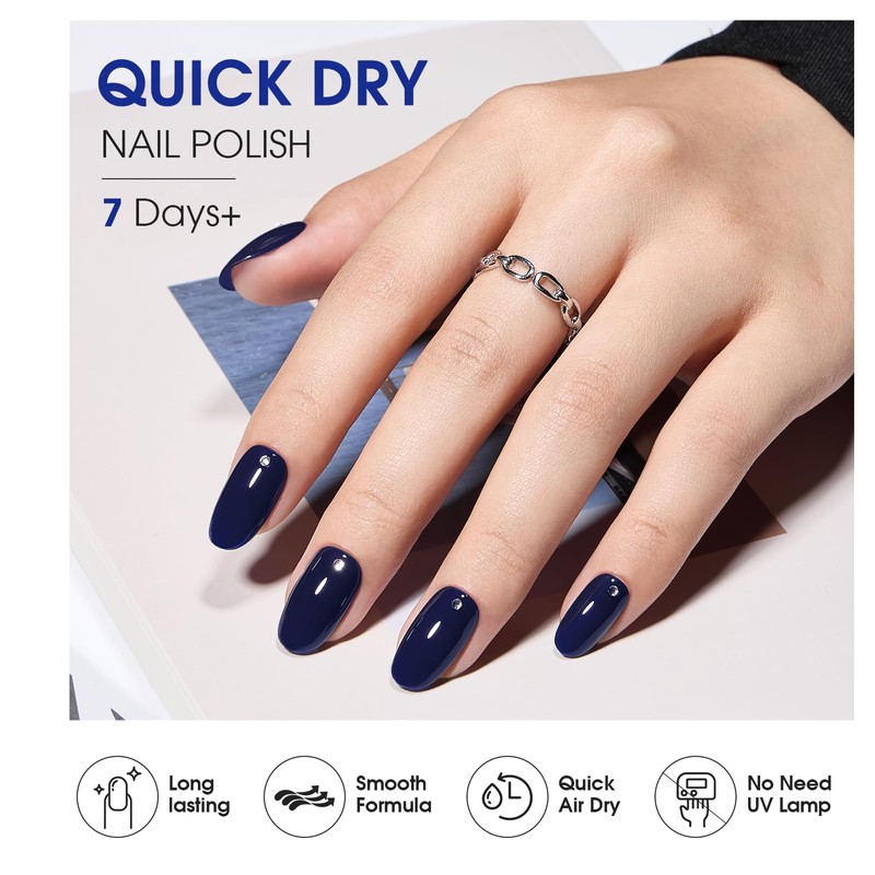 COSMOO Navy Blue Nail Polish, Chip Resistant Manicure, Non-Toxic, Vegan,
