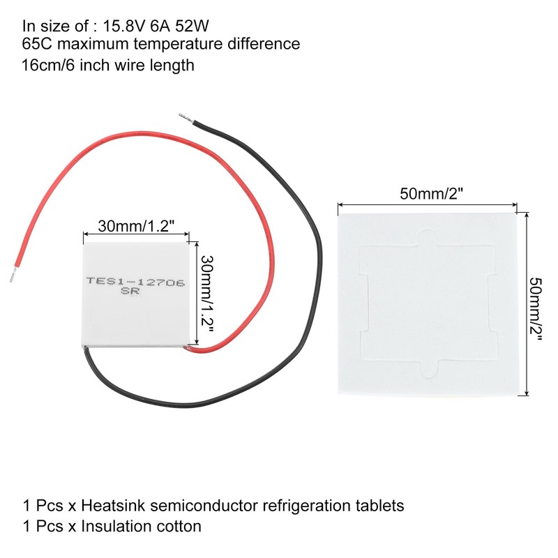 QUARKZMAN TES1-12706 Semiconductor Cooling Tablets 15.8V 6A 52W Heatsink Thermoelectric