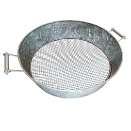 Benjara Round Galvanized Steel Compost Sifter with Wire Mesh Design Base, Standard, Antique Silver