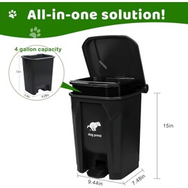 Uppcasir Dog Poop Trash Can Outside, 20L/5Gallon Dog Waste Trash Can with Lid, Pedal and Removable Inner Waste Bin, Dog Poop Bucket with 100 Bags, Green