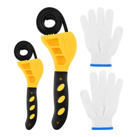 Strap Wrench Set, 2Pcs Rubber Strap Wrenches Diameter 8" and 6" with a Pair of Gloves, Adjustable Blet Wrench for Jar, Water Filter, Plumbing, Sink, Faucet (COLOR:As shown)