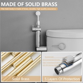 BATHLAVISH All Brass Bidet Sprayer Set for Toilets, Wall or Toilet Mount, Dual Thumb Pressure Controls, Superior Hoses Kit, with Interchangeable Spray Heads,3”-11” Spray Reach,Handheld Sprayer