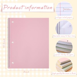 Qilery 6 Pack 5 Subject Notebook College Ruled with Hardcover 200 Sheets Thick Pages 8 x 10.5 Inch Spiral Journal Thick Notebook 3 Hole Assorted Colors Easy Tear Line Office(Pastel Colors)
