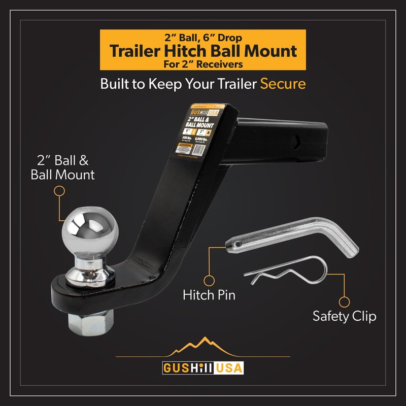 GusHill USA GH45064 Trailer Hitch Mount with 2-Inch Ball &