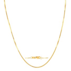 SPETLEK 14K Yellow Gold Box Chain Necklace for Women 0.7mm 14K Solid Gold Necklace with lobster clasp 18 Inch