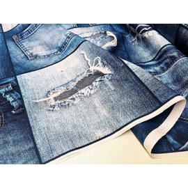 DIGI DENIM JEANS Effect Fabric for Interior Decoration, Curtains - Blue Denim Patchwork Cotton Material - Digital Denim Print Canvas - 140cm Wide (PER METRE)