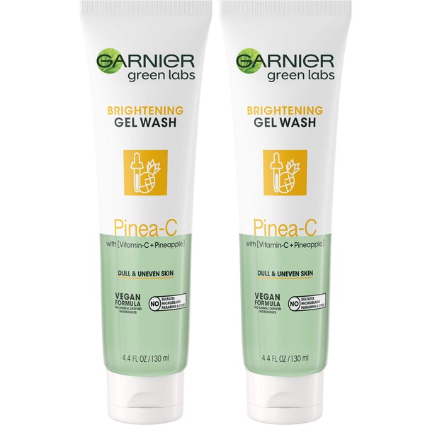 Garnier SkinActive Green Labs Pinea-C Brightening Gel Washable Cleanser with Vitamin C and Pineapple for Dull and Uneven Skin, 2 Count (Packaging May Vary)