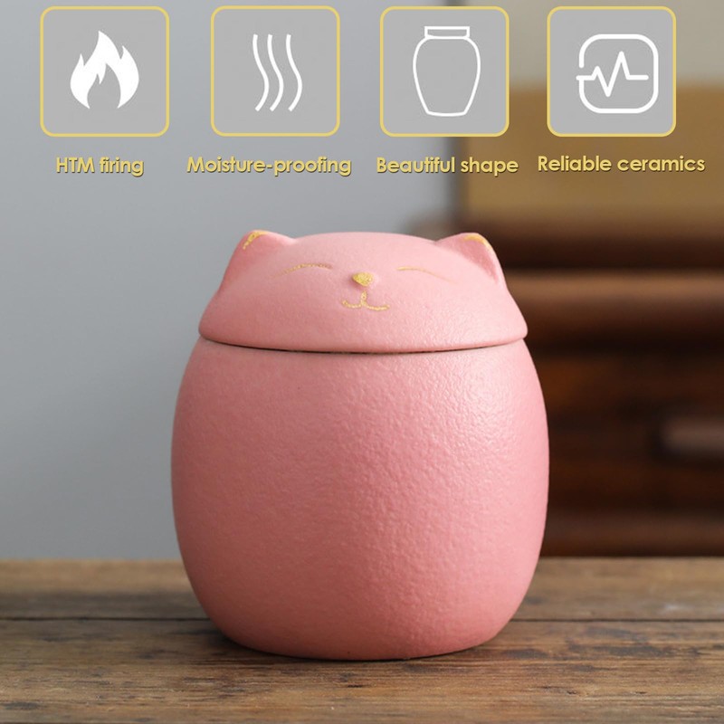 Umberdom Matte Ceramic Cat Ashes Urn, Pink, Large