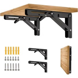 Folding Shelf Bracket 8 inch 2PC Wall Mounted Collapsible Shelves Brackets Heavy Duty Foldable Workbench Bracket DIY Wall Table Hinges for RV Countertop Extension Gargage Workstation Table Supports