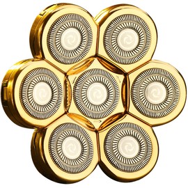 WAHFOX Cuchillas de repuesto para afeitadora eléctrica de 7 cabezales, 7 cabezales, cuchilla de repuesto para cortador de barba, fácil de instalar, cabezal de afeitadora eléctrica para calva y cara (dorado)