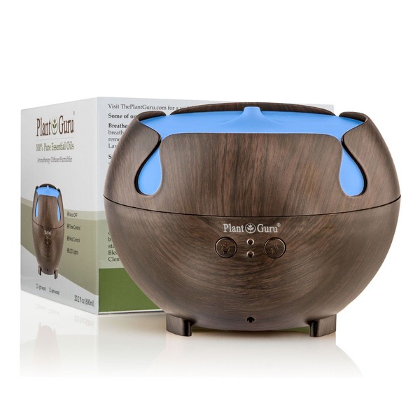 Essential Oil Diffuser Ultrasonic Humidifier Large 600ml. LED Lights Wood Grain