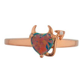 Simulated Black Opal & Diamond Devil Heart Ring 14Kt Yellow Gold Rose Gold Silver