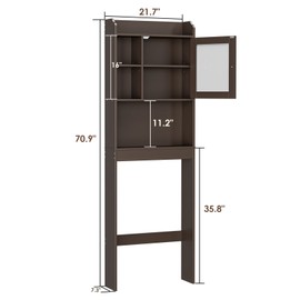 SEGAWE Bathroom Floor Cabinet Over Toilet Space Saver Storage Shelf Rack Wood Brown
