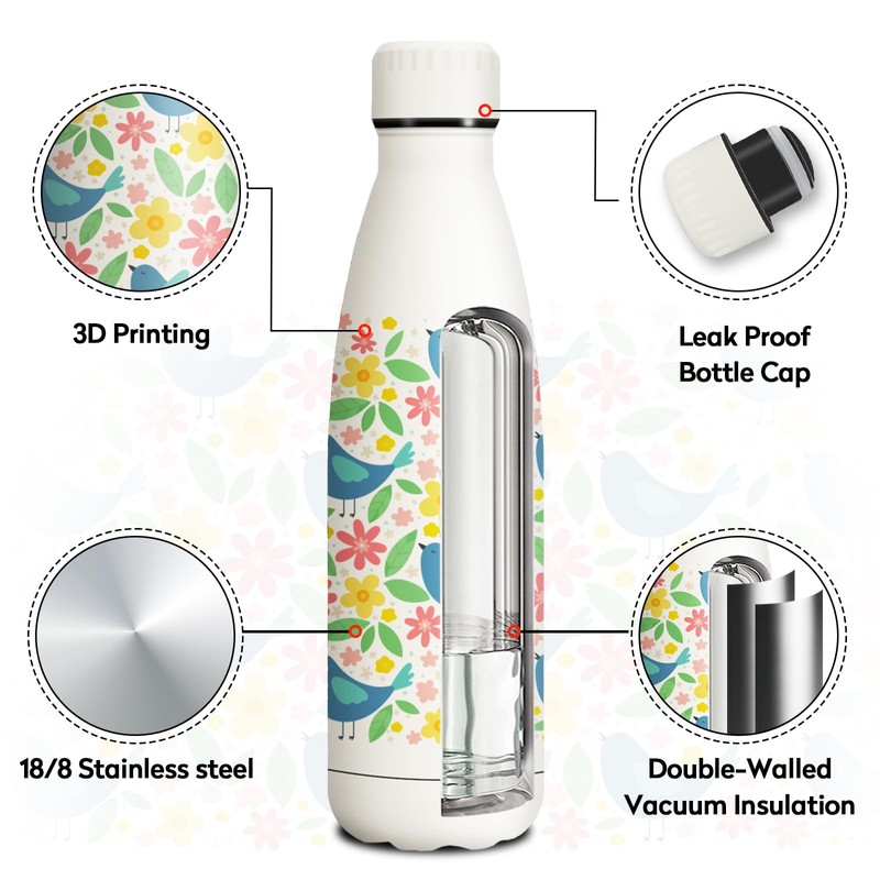 KollyKolla Stainless Steel Drinking Bottle, 500 ml, 3D Print Drinking