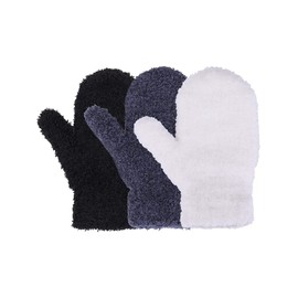 Geyoga 3 Pairs of Toddler Mittens Kids Gloves Toddler Knitted Gloves, Black, white, dark grey